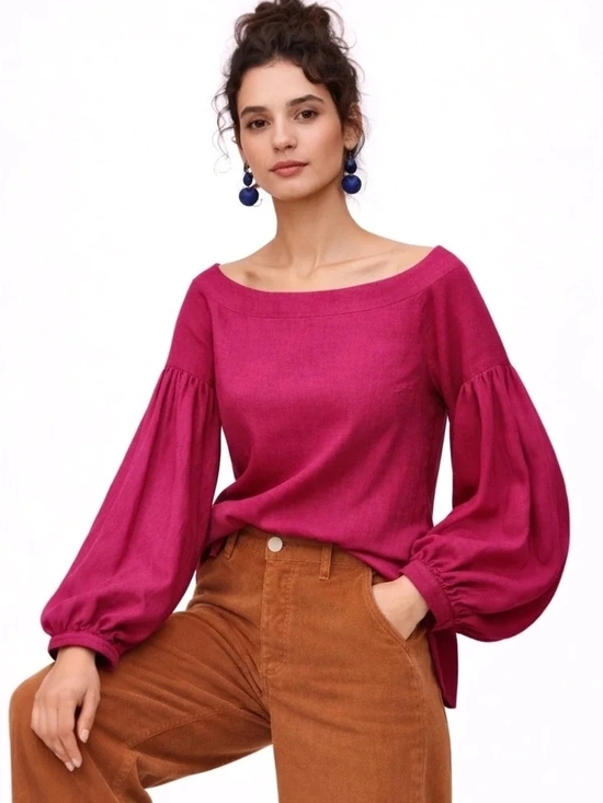 Anthropologie Tops - NWT Anthropologie Floreat Balloor Sleeve Peasant Top Size 2 Magenta Linen Blend